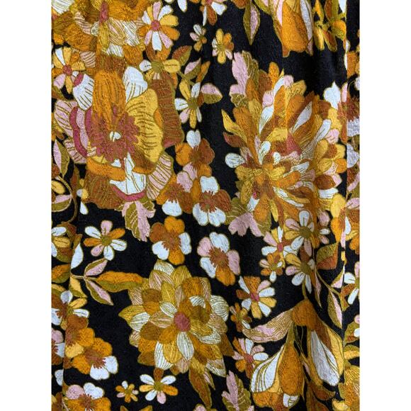 Jane and Delancey Floral Peasant Blouse Smocked Neckline Long Sleeve Top Size L - Picture 4 of 7